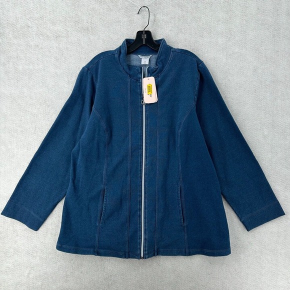NWT Allison Daley Sporty Zip Jacket Womens 1X Blue Lightweight‎ Pockets - Picture 1 of 15